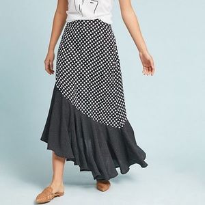 Monarc Anthropologie polka dot flounced skirt